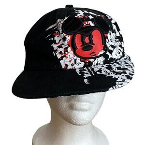 Angry Mickey Disney Parks Flat Bill Cap Hat Black Red White Youth